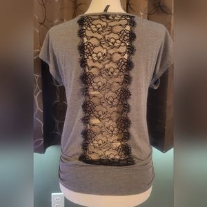 Maurices Short Sleeve Floral Lace Back Banded Waist Top